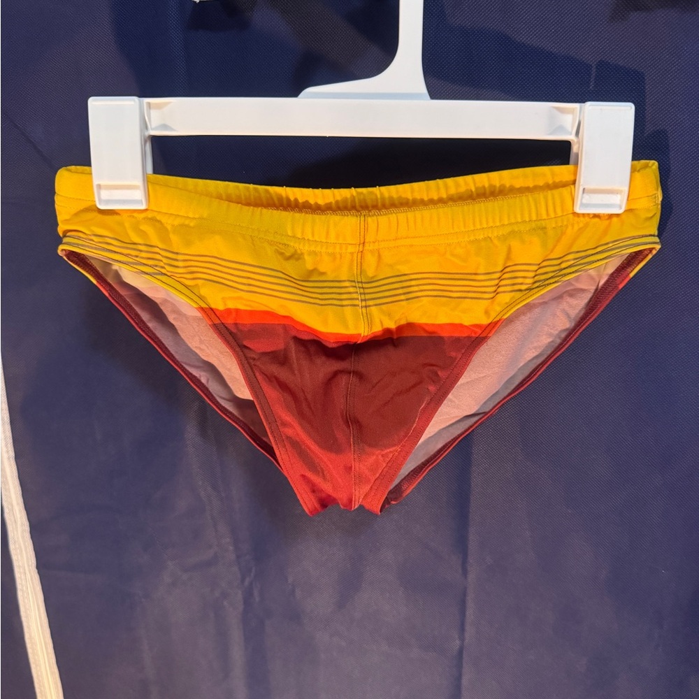 Yellow and Red Striped Swim Briefs